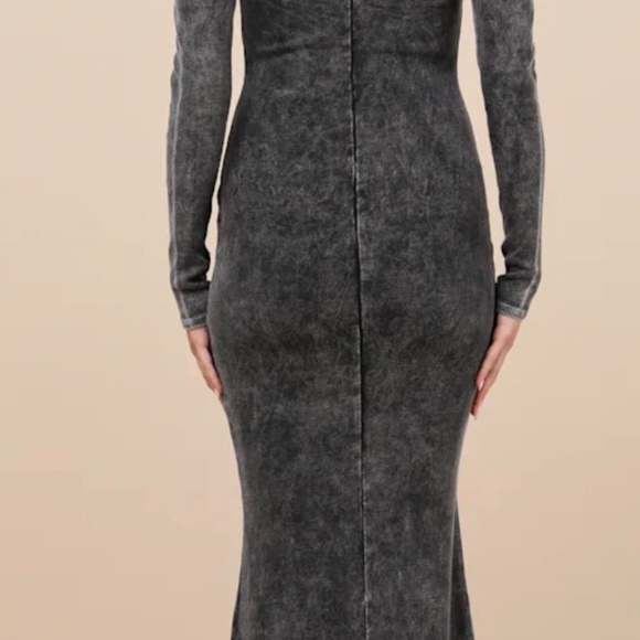 Lulus Elevated Coolness Washed Black Long Sleeve Bodycon Midi Dress - Size M - Picture 4 of 5